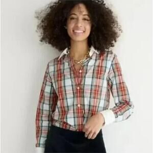 J. Crew Classic Fit Poplin Button Down in Snowy Tartan Plaid Size 8